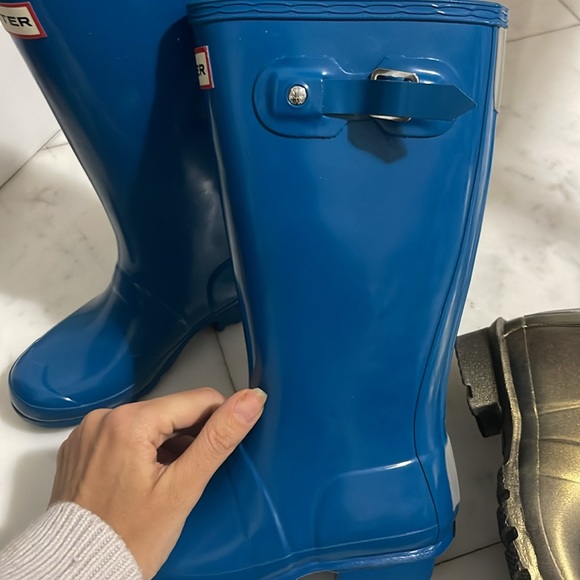 Hunter kids rain boots with side buckle, teal blue size eu 32 - Picture 2 of 5